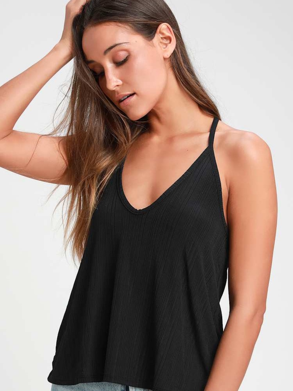 Free People Black Ribbed Loose Cami Top Size Small